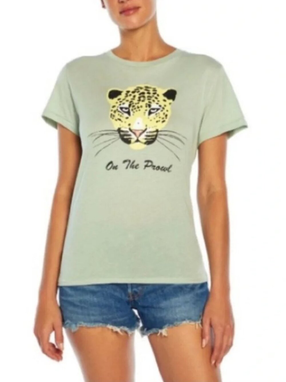 New WILDFOX “On The Prowl” Aqua Gray Print Tee/T-Shirt Small NWT